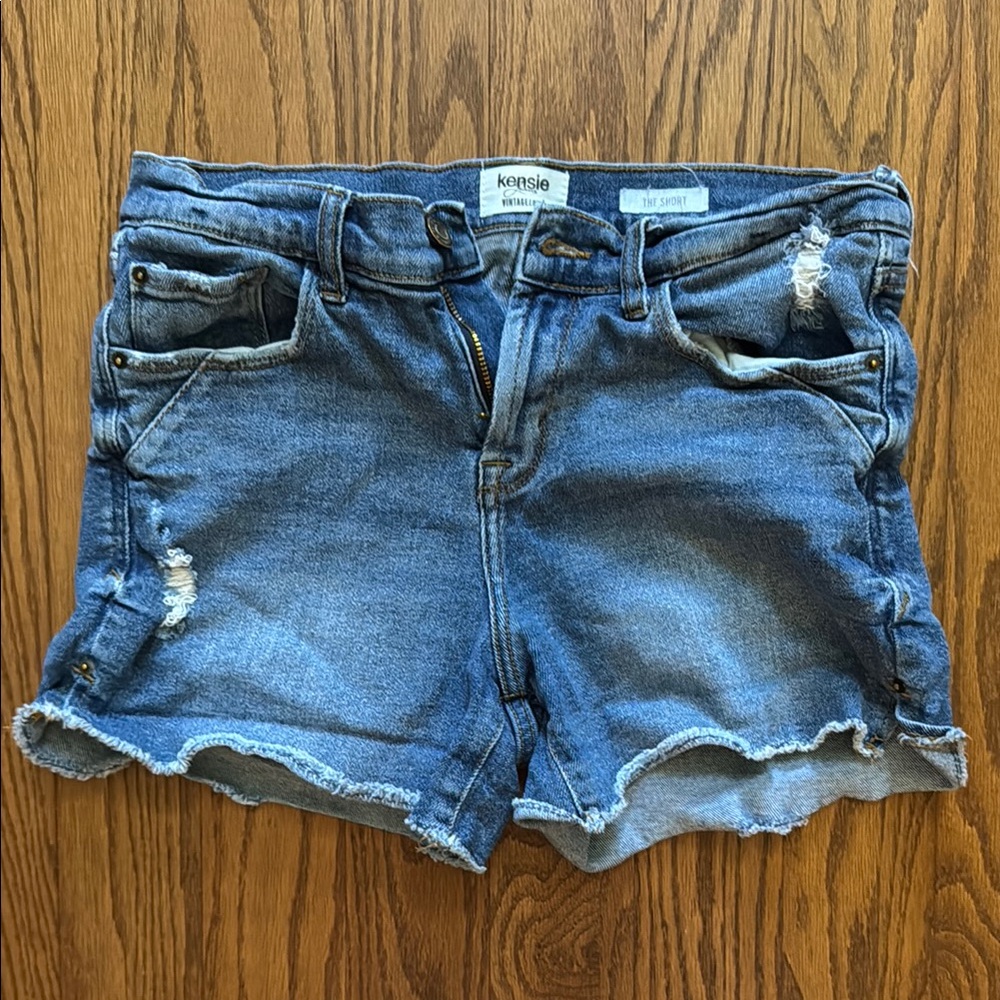 Kensie Blue Jean Shorts with Distressed Hem